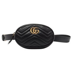 Gucci Black Quilted Leather GG Marmont Belt Bag