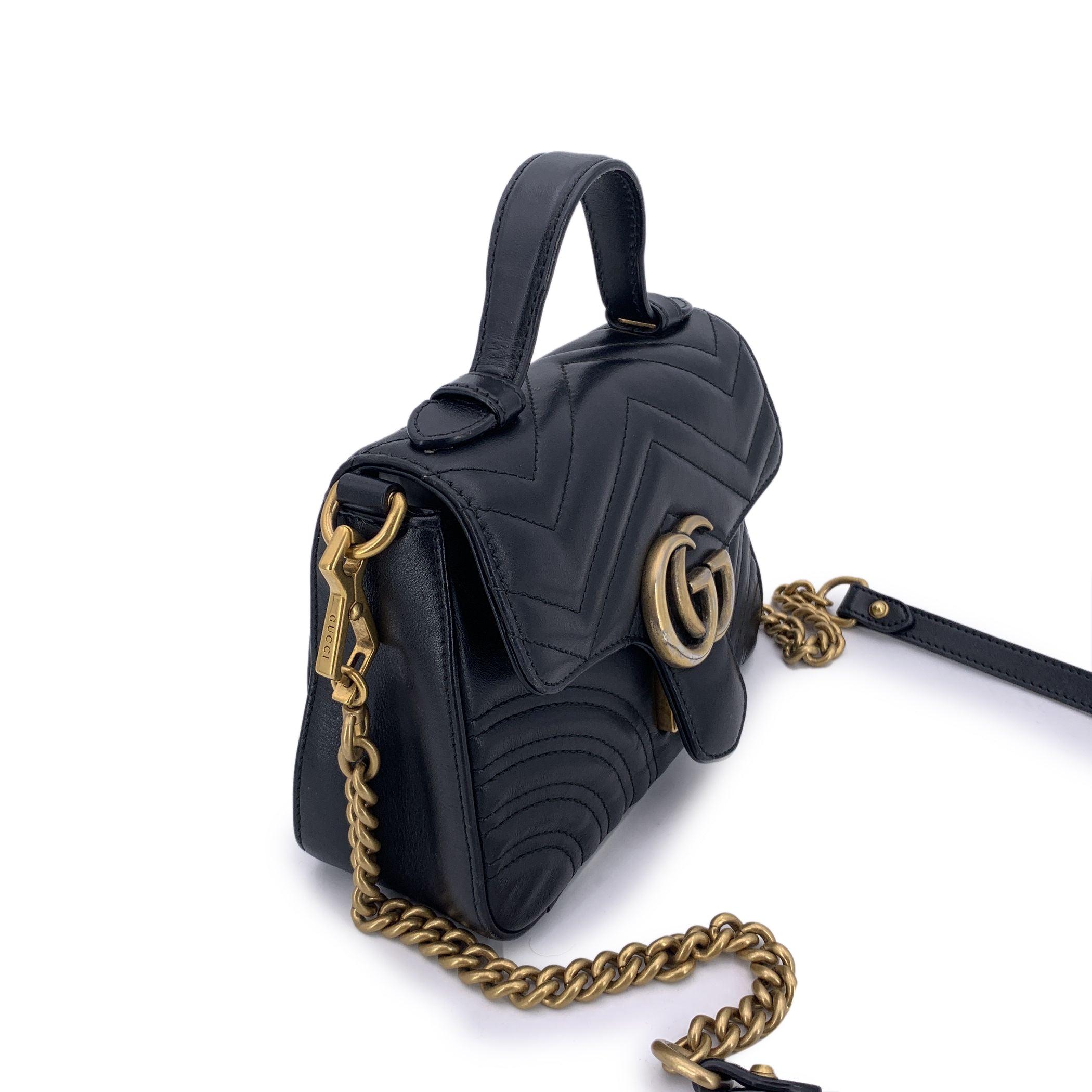 Bolso Crossbody Gucci Marmont de piel acolchada negra con asa en Excelente estado para la venta en Rome, Rome