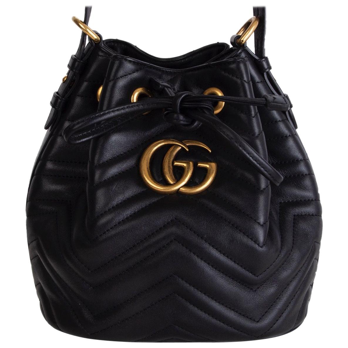 GUCCI black quilted leather GG MARMONT MATELASSE Bucket Shoulder Bag