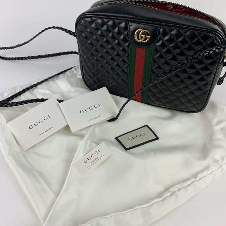 Gucci Black Quilted Leather GG Small Messenger Shoulder Bag For Sale at
