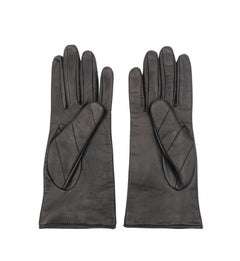 Schwarze Gucci-Handschuhe aus gestepptem Leder mit goldenem Logo