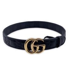 Gucci Black Quilted Leather Marmont Belt with GG Buckle Size 85/34