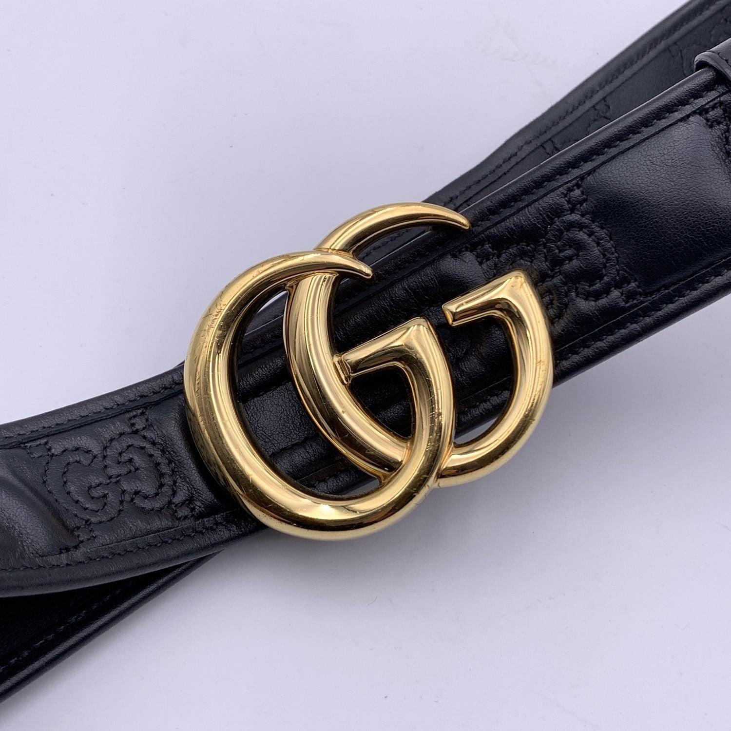 Gucci Black Quilted Leather Marmont Belt with GG Buckle Size 85/34 In Excellent Condition In Rome, Rome