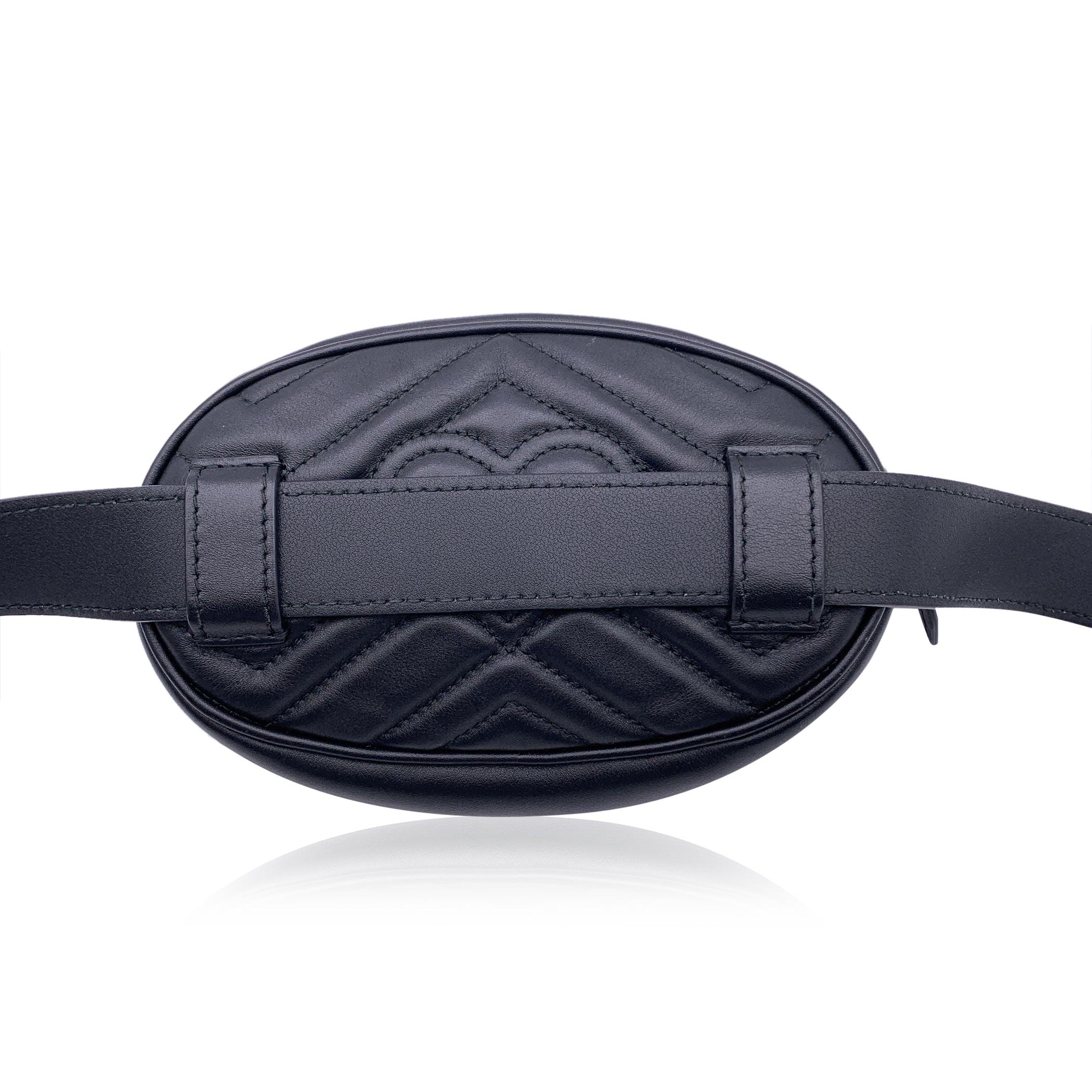 Gucci Black Quilted Leather Marmont GG Belt Waist Bag Size 65/26 In Excellent Condition In Rome, Rome