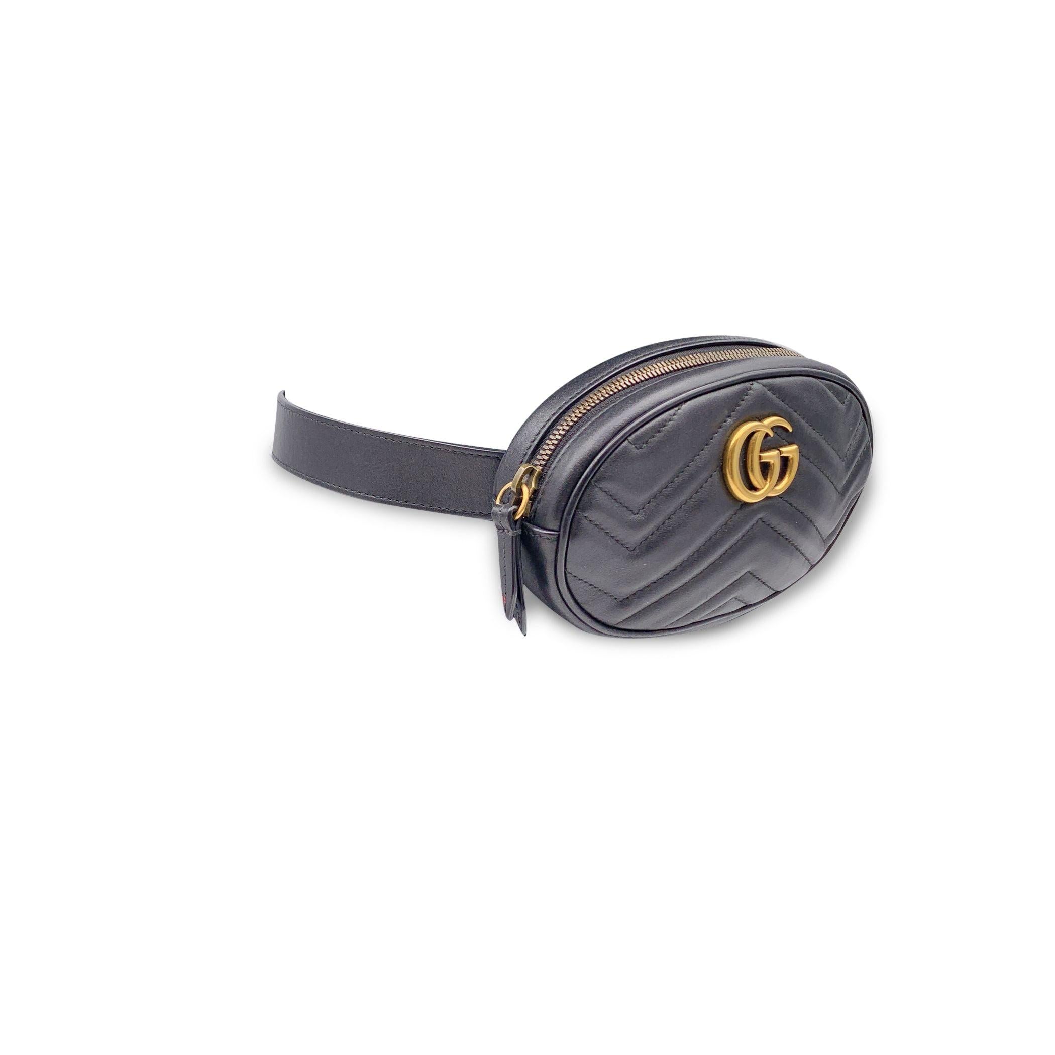 Women's Gucci Black Quilted Leather Marmont GG Belt Waist Bag Size 65/26