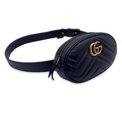 Gucci Cintura in pelle nera trapuntata Marmont GG Taglia 85/34