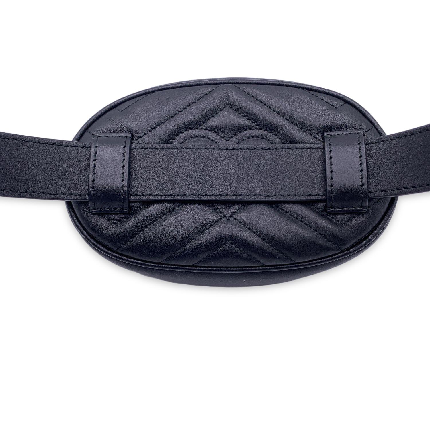 Gucci Black Quilted Leather Marmont GG Belt Waist Bag Size 85/34 In New Condition In Rome, Rome