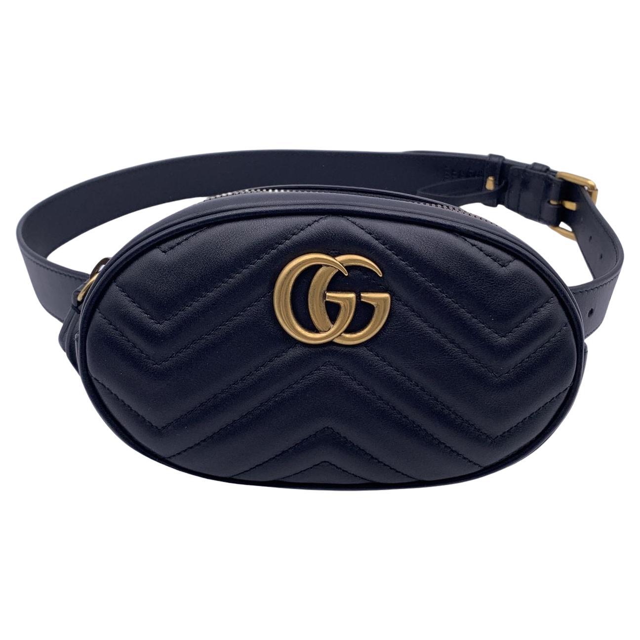 Gucci Black Quilted Leather Marmont GG Belt Waist Bag Size 85/34