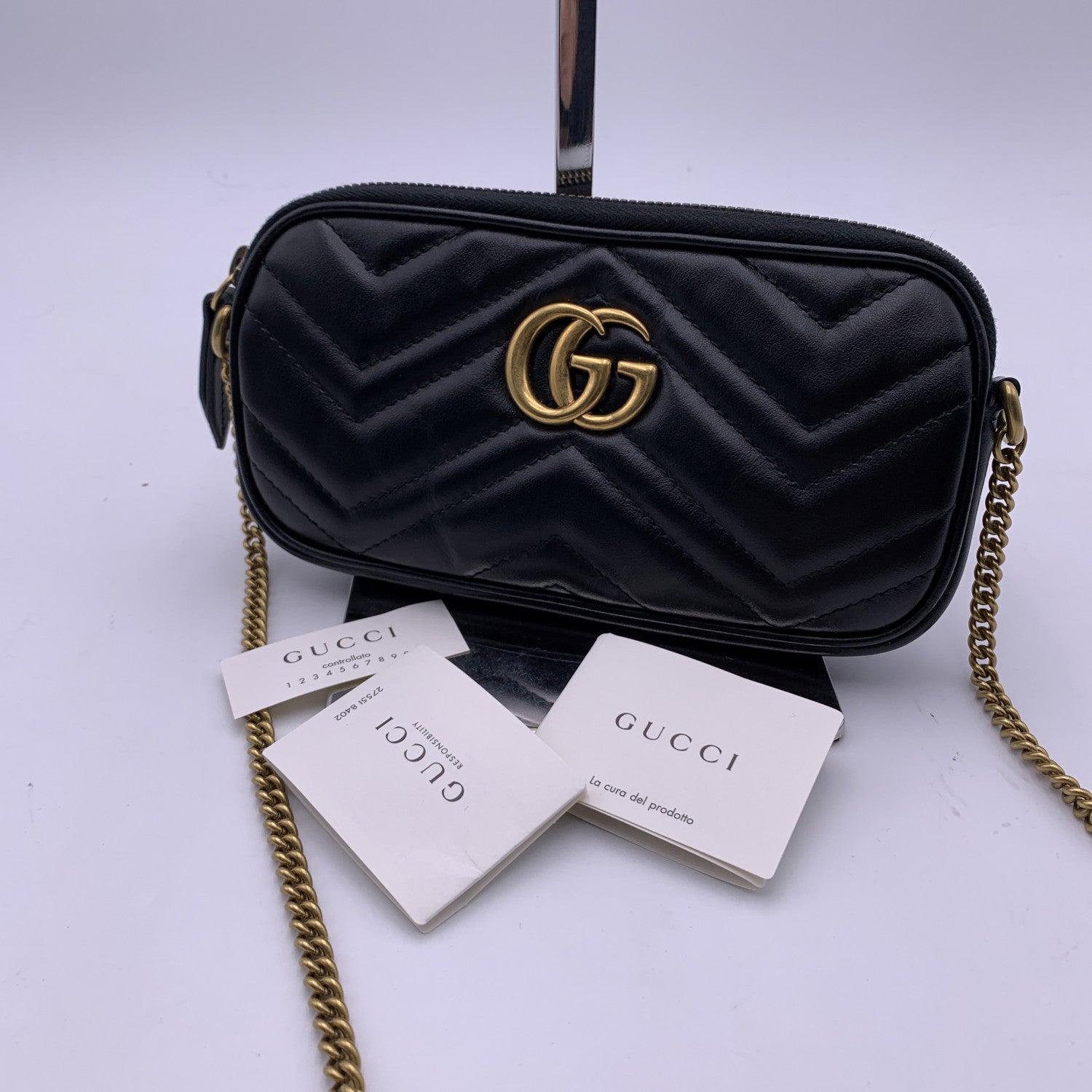 Gucci Marmont WOC Brieftasche auf Kette aus schwarzem gestepptem Leder im Zustand „Neu“ in Rome, Rome