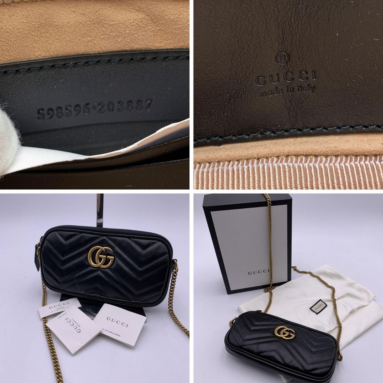 Gucci Marmont WOC Brieftasche auf Kette aus schwarzem gestepptem Leder 1