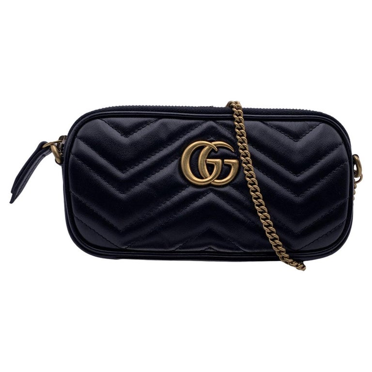 Gucci Black Quilted Leather Marmont WOC Wallet on Chain For Sale at 1stDibs   gucci black handbag with gold chain, gucci marmont woc black, gucci woc  black