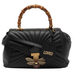 Gucci Black Quilted Leather Medium Queen Margaret Bamboo Top Handle Bag