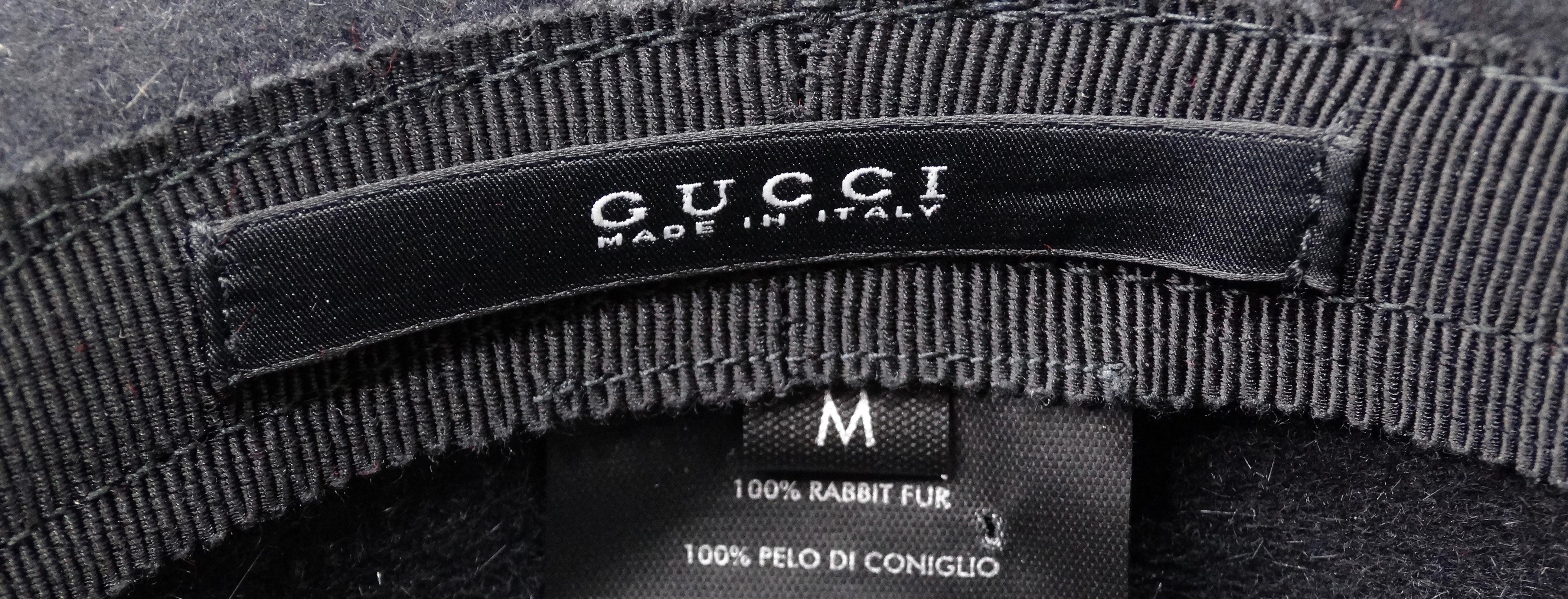 Gucci Black Rabbit Fur Logo Charm Hat 2