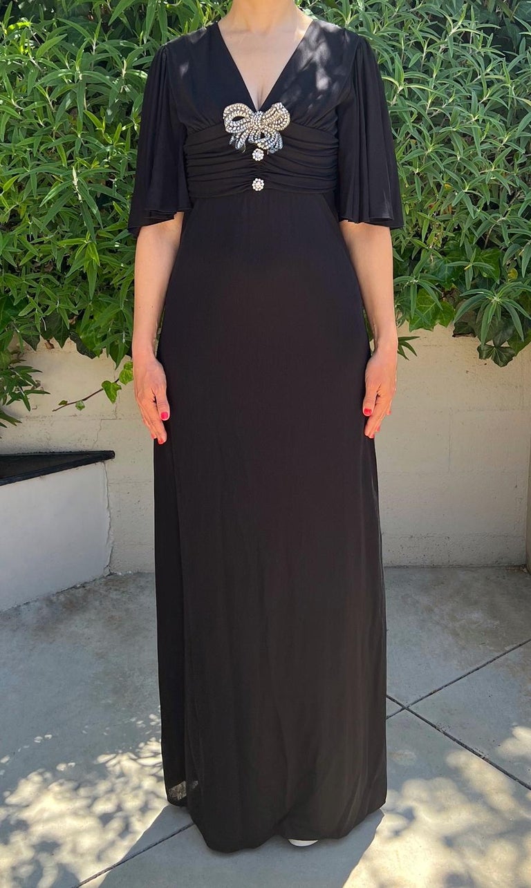Gucci Black Rayon and Silk Maxi Dress Gown w/ Crystal Bow, Size Small For  Sale at 1stDibs
