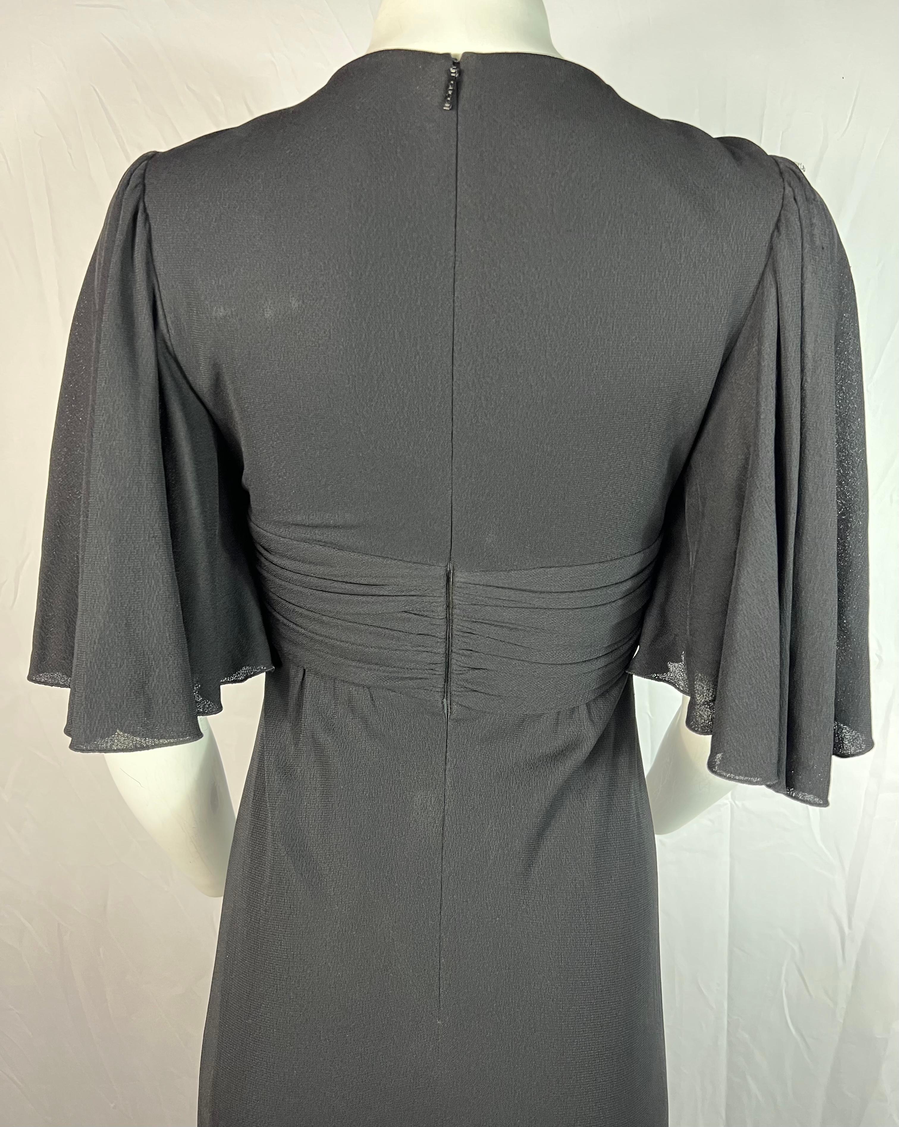 Gucci Black Rayon and Silk Maxi Dress Gown w/ Crystal Bow, Size Small In New Condition For Sale In Beverly Hills, CA
