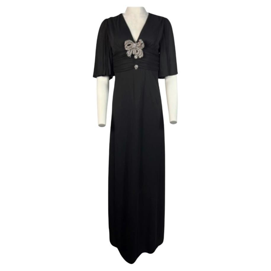 Gucci Black Rayon and Silk Maxi Dress Gown w/ Crystal Bow, Size Small