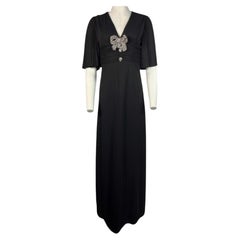 Robe longue en rayonne et soie noire avec nœud en cristal Gucci, Taille Small