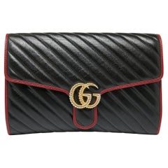 Gucci Black/Red Diagonal Quilt Leather GG Marmont Torchon Clutch