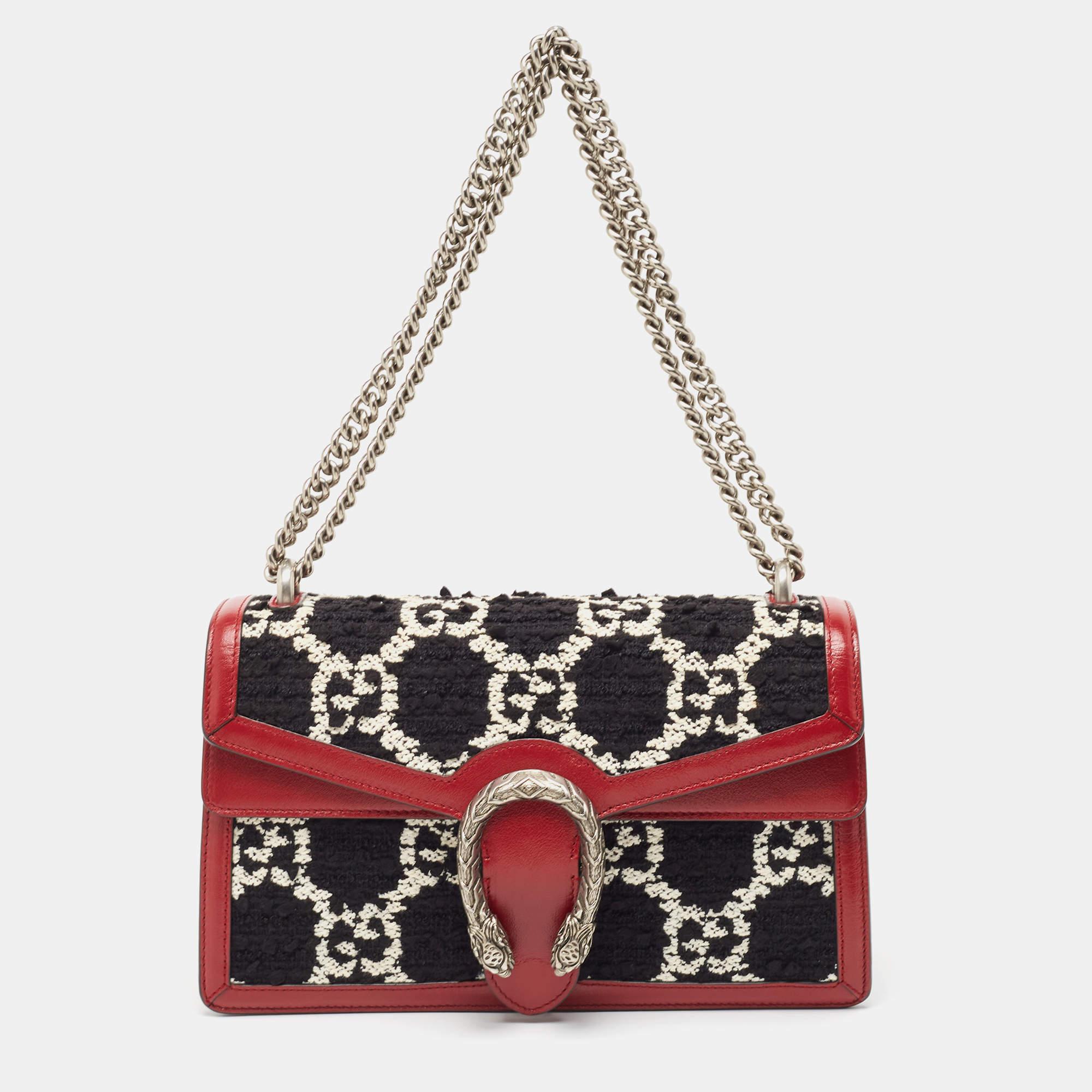 Gucci Black/Red GG Tweed and Leather Small Dionysus Shoulder Bag 7