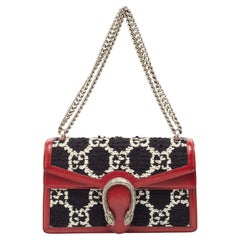 Gucci Black/Red GG Tweed and Leather Small Dionysus Shoulder Bag