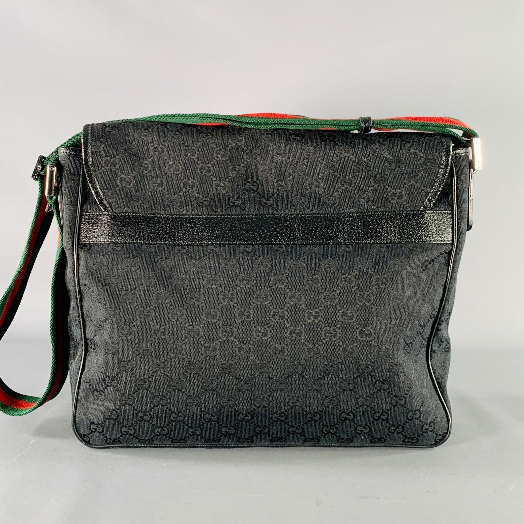 GUCCI Black Red Green Guccissima Monogram Web Canvas Messenger Bag For Sale 1