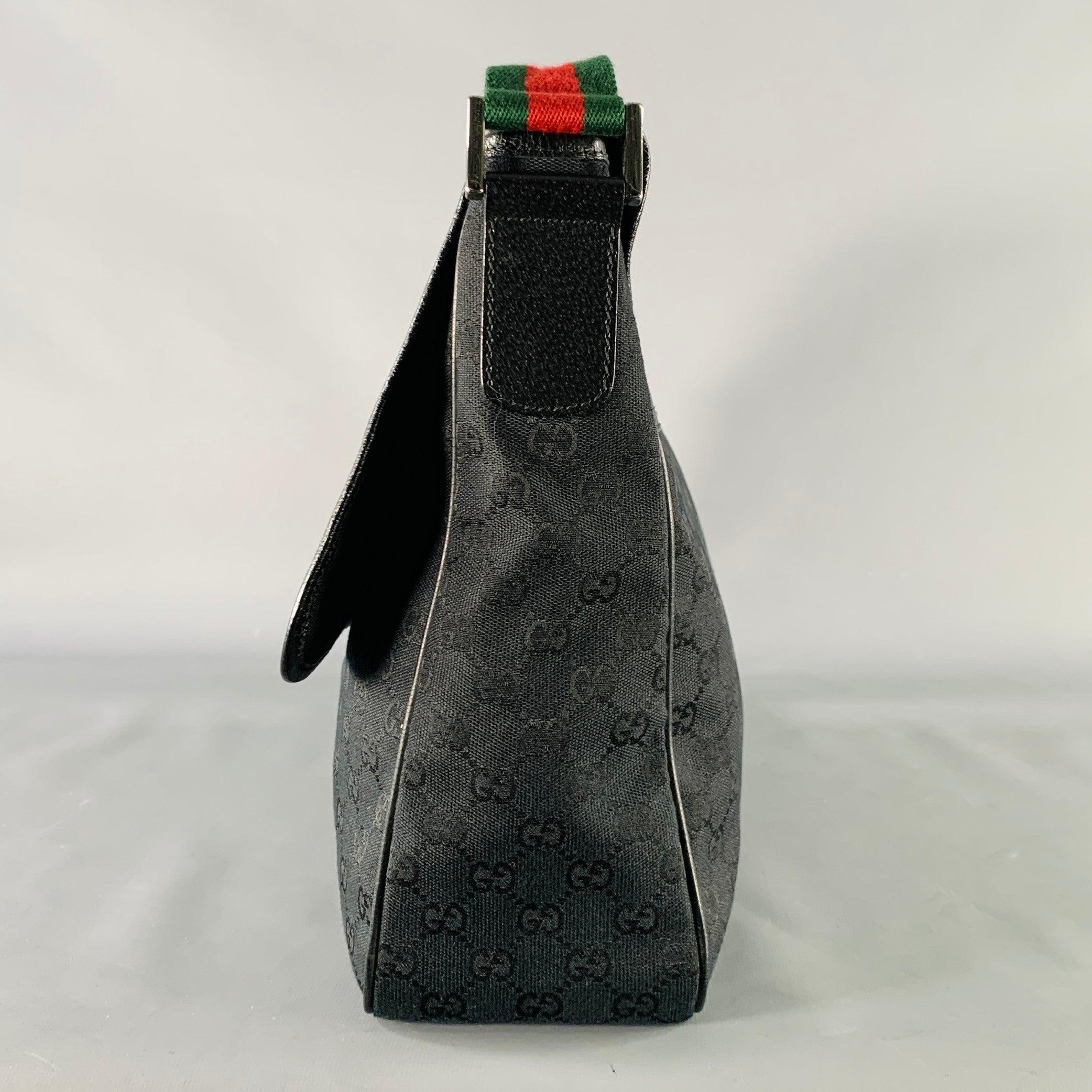GUCCI Black Red Green Guccissima Monogram Web Canvas Messenger Bag For Sale 2