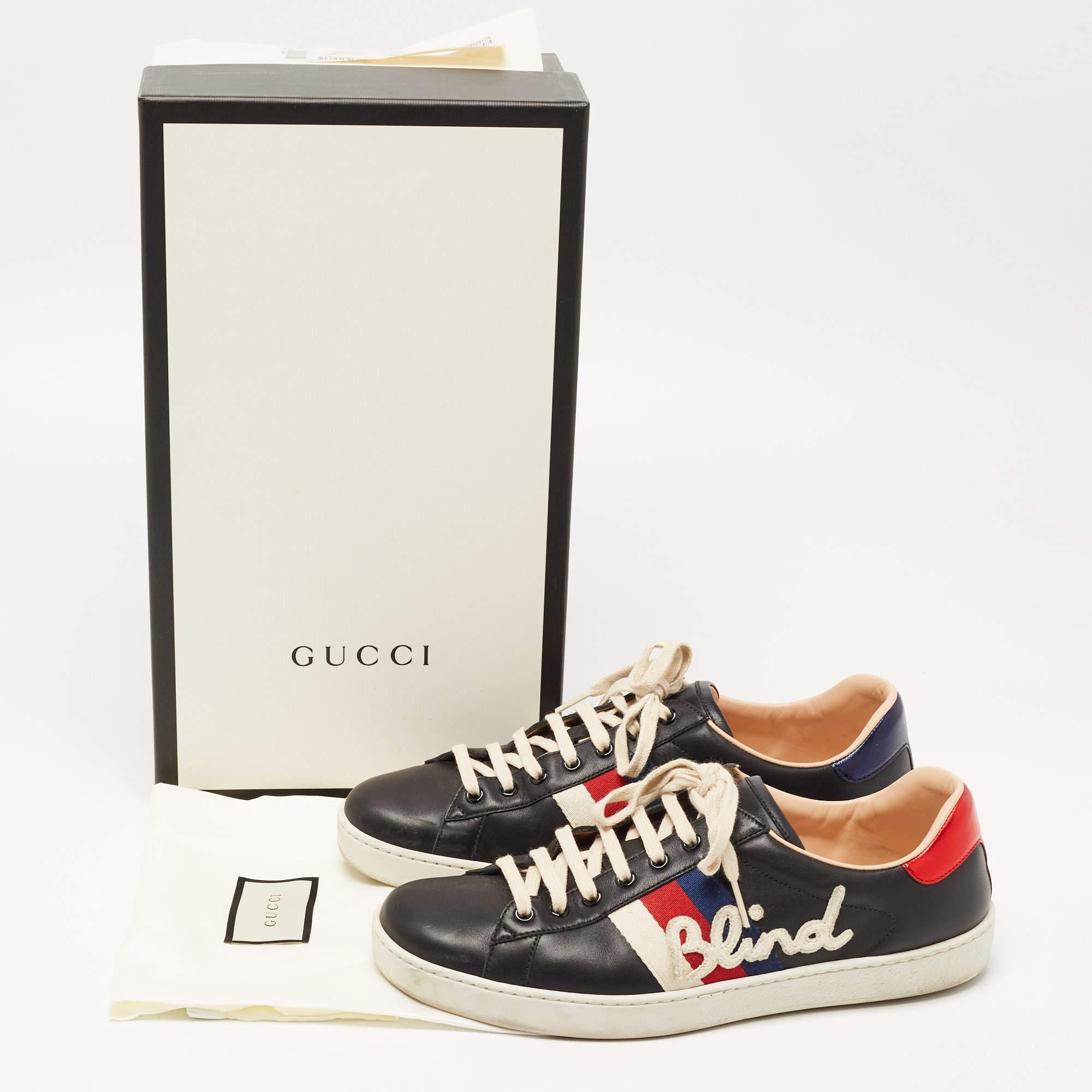 Gucci Black/Red Leather Ace Web Detail Blind For Love Low Top Sneakers Size 43.5 3