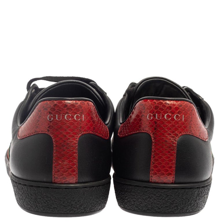 Gucci Black/Red Leather Ace Web Low Top Sneakers Size 43 For Sale at ...
