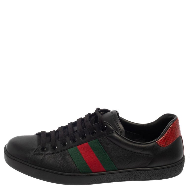 Gucci Black/Red Leather Ace Web Low Top Sneakers Size 43 For Sale at ...