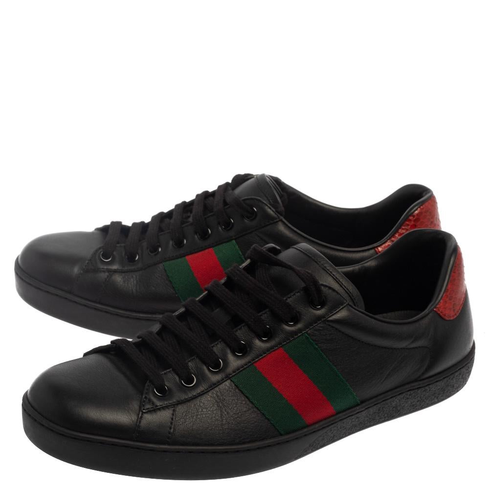 Gucci Black/Red Leather Ace Web Low Top Sneakers Size 43 1