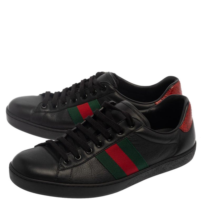Latter par Gurgle Gucci Black/Red Leather Ace Web Low Top Sneakers Size 43 For Sale at  1stDibs | black and red gucci shoes, gucci sneakers black and red, red and  black gucci shoes