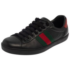 Gucci Black/Red Leather Ace Web Low Top Sneakers Size 43