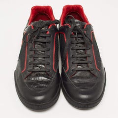 Gucci Black/Red Leather and Mesh Vintage Tennis Sneakers Size 43.5