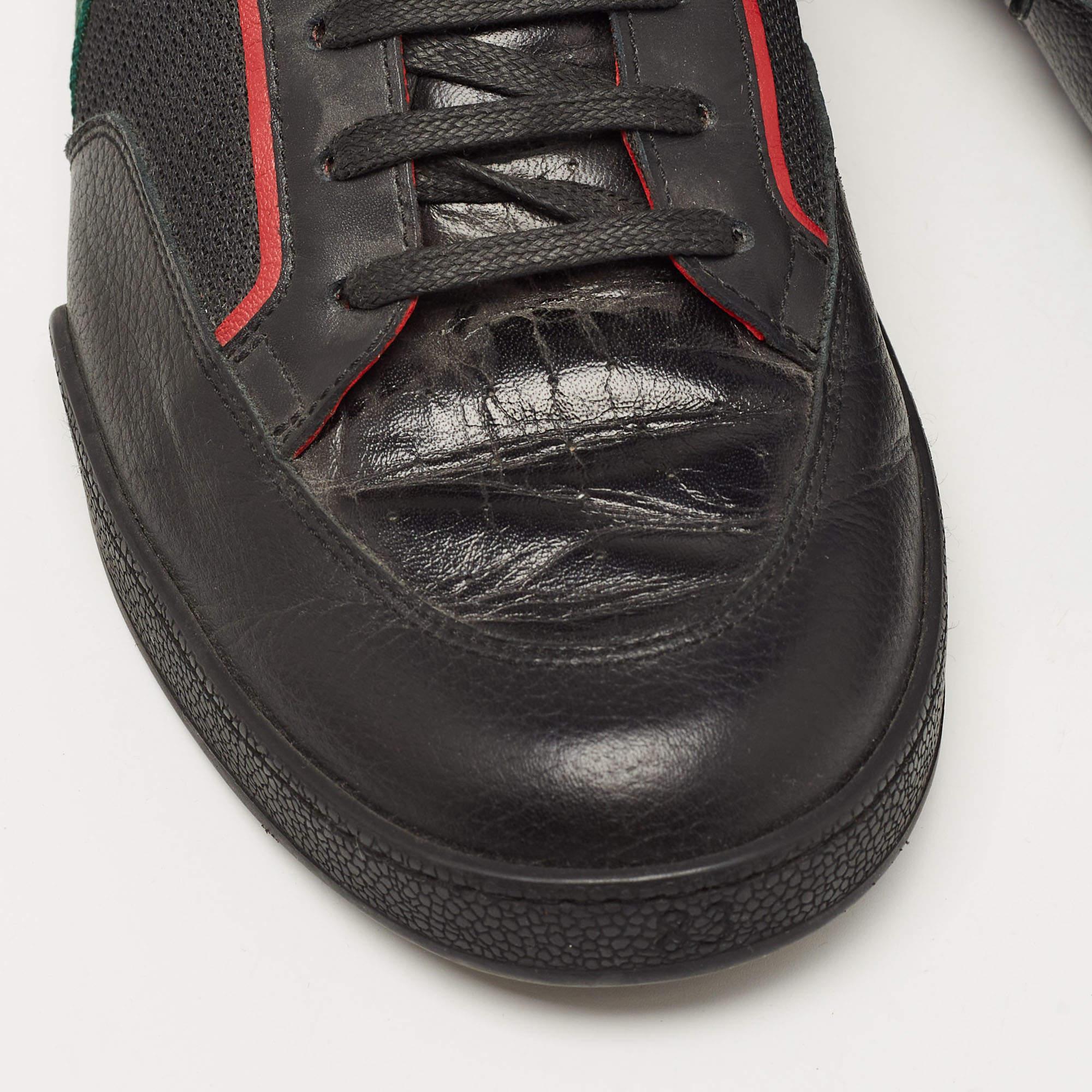 Gucci Black/Red Leather and Mesh Vintage Tennis Sneakers Size 43.5 For Sale 1