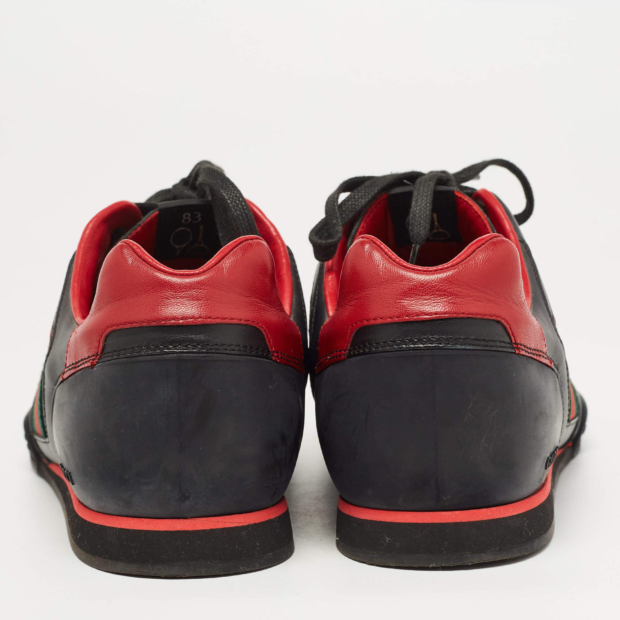 Gucci Black/Red Leather and Mesh Vintage Tennis Sneakers Size 43.5 For Sale 3