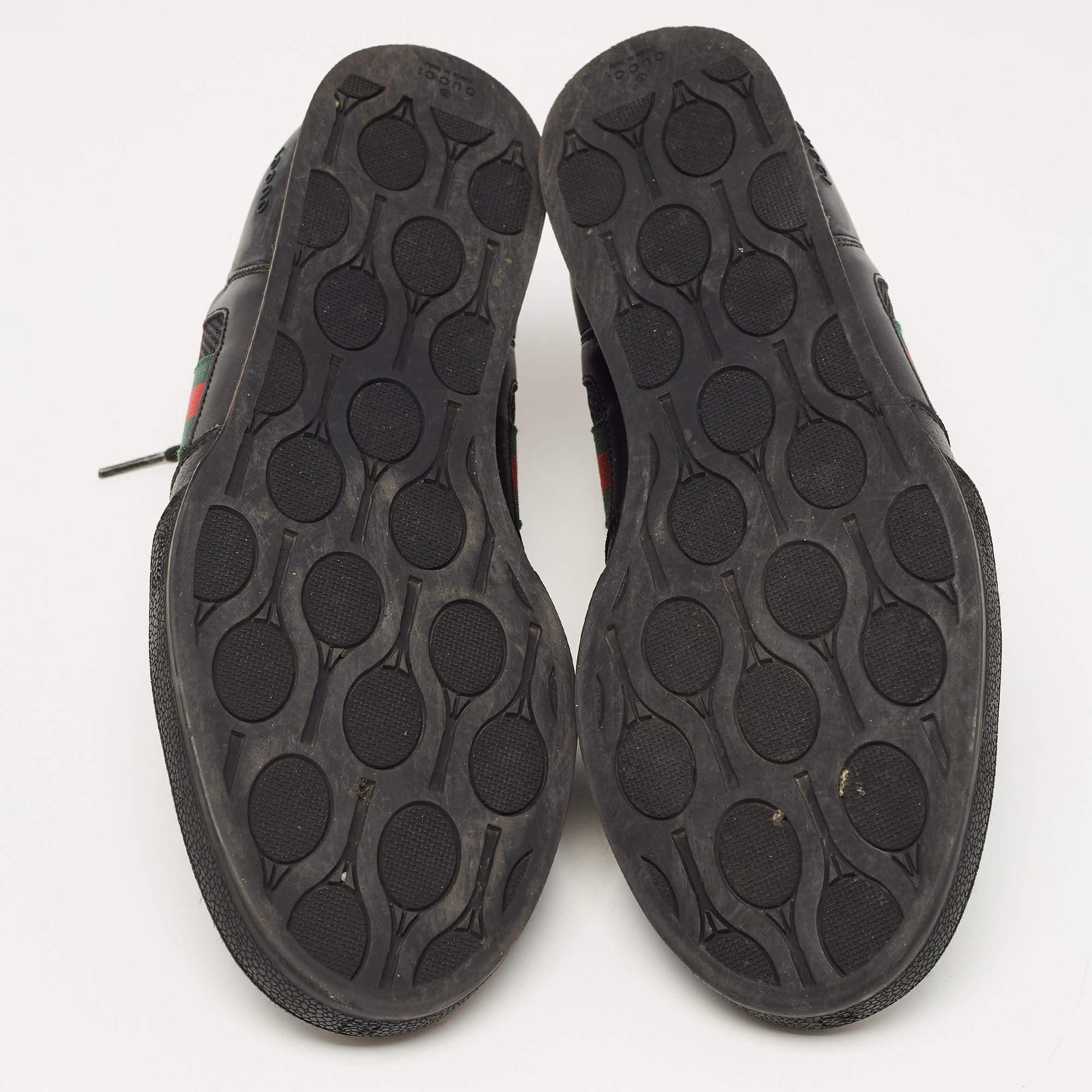 Gucci Black/Red Leather and Mesh Vintage Tennis Sneakers Size 43.5 For Sale 3