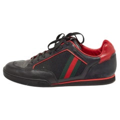 Gucci Vintage-Tennis-Turnschuhe aus schwarzem/rotem Leder und Mesh, Größe 43,5