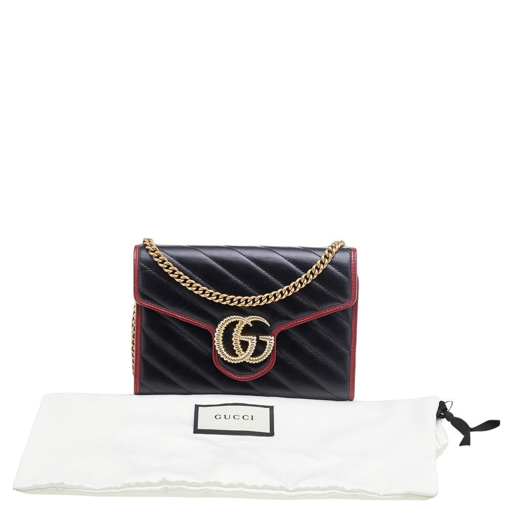 Gucci Black/Red Leather GG Marmont Torchon Wallet On Chain 5