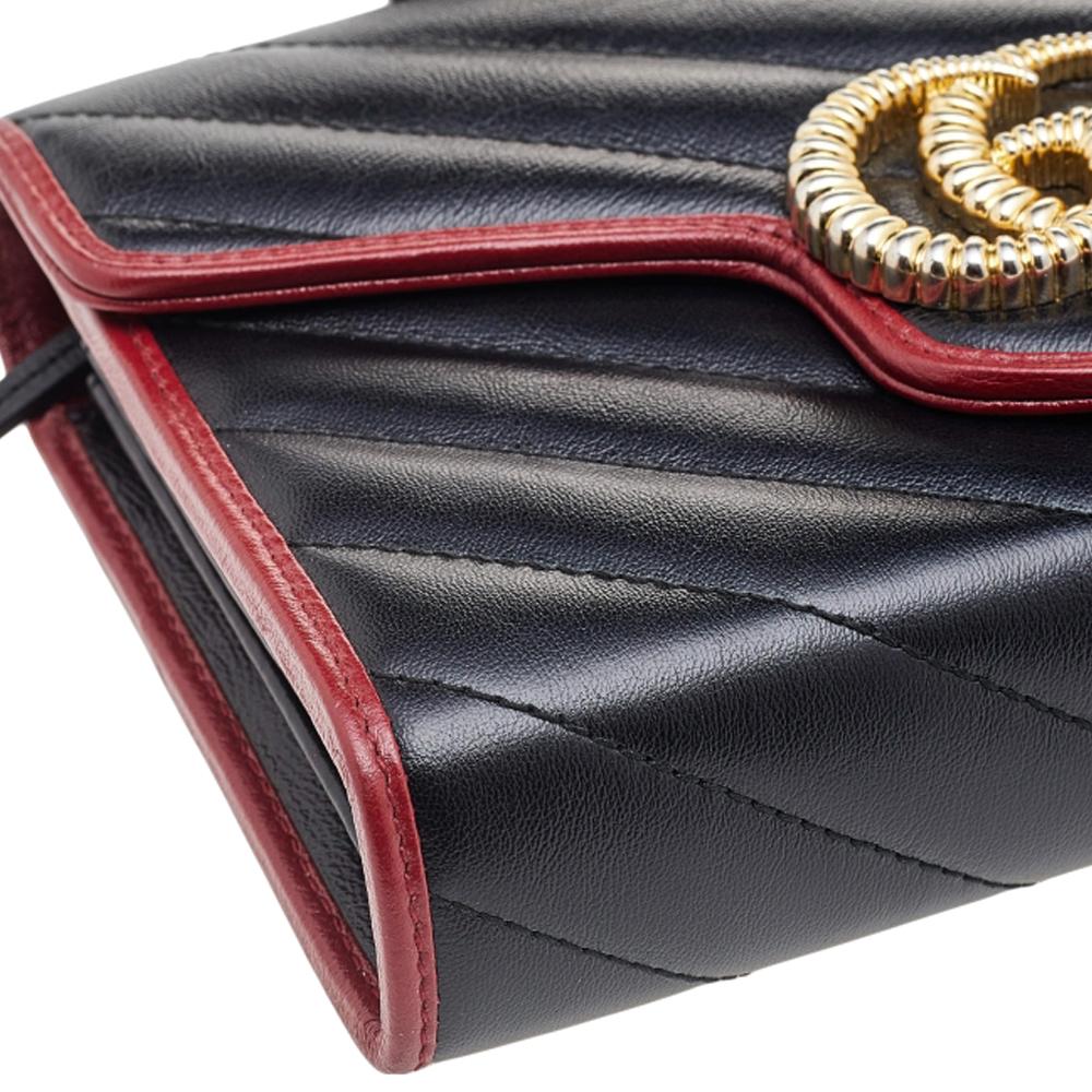 Women's Gucci Black/Red Leather GG Marmont Torchon Wallet On Chain