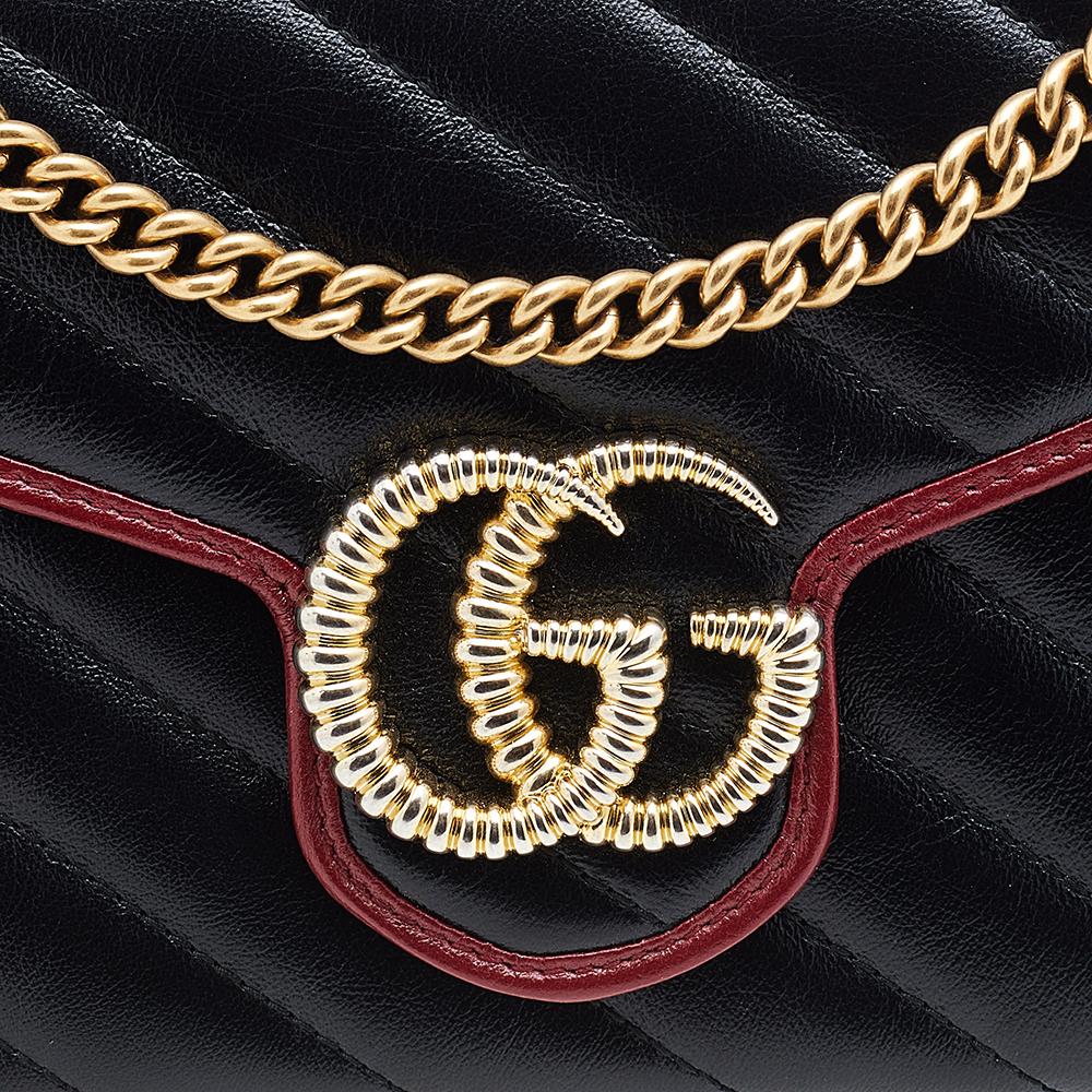 Gucci Black/Red Leather GG Marmont Torchon Wallet On Chain 2