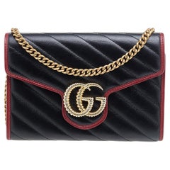 Gucci Black/Red Leather GG Marmont Torchon Wallet On Chain
