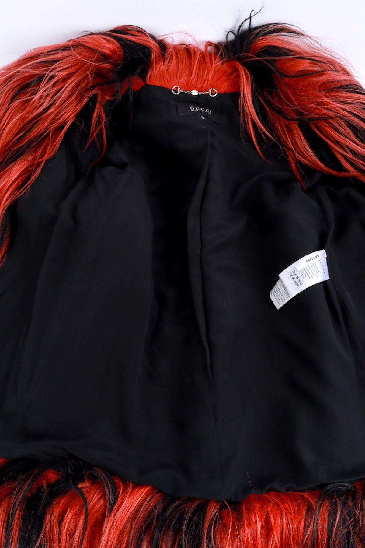 Gucci Black Red Long Goat Fur Jacket (S/M) For Sale 1