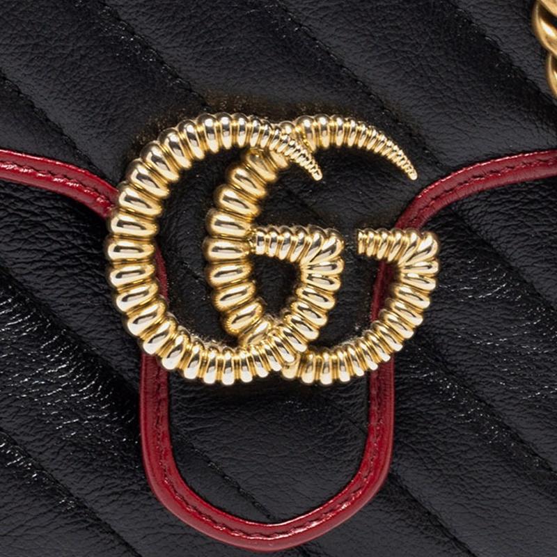Gucci Black/Red Matelassé Leather Mini Marmont Top Handle Bag 5