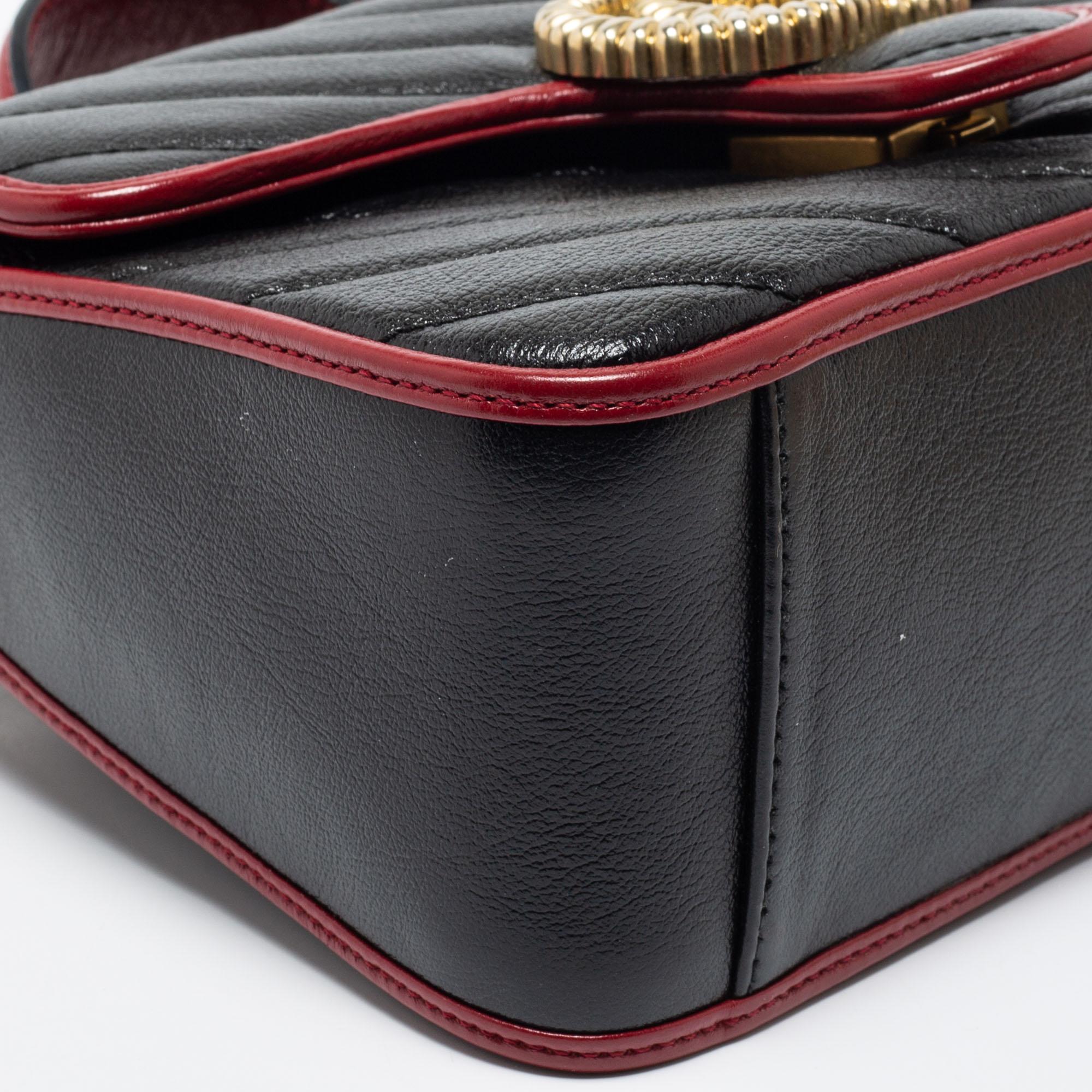 Gucci Black/Red Matelassé Leather Mini Marmont Top Handle Bag 1