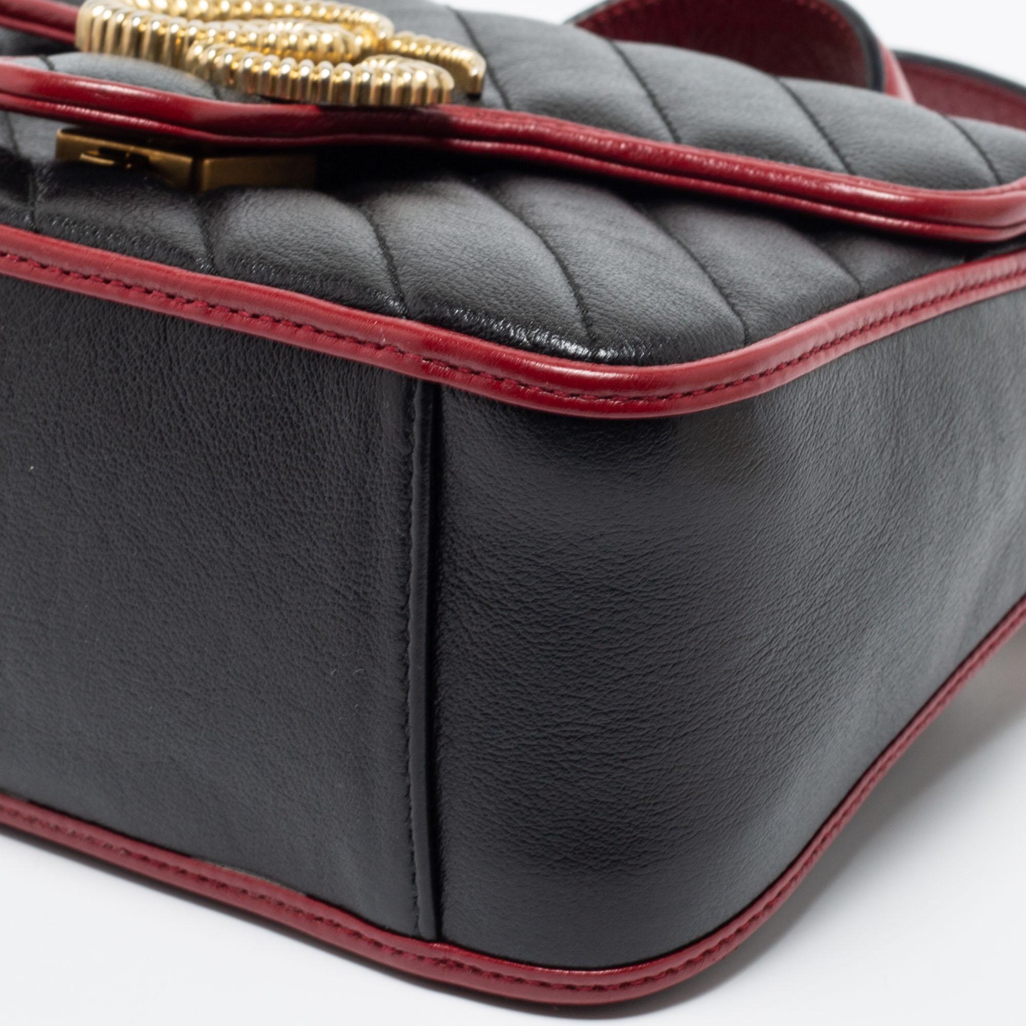 Gucci Black/Red Matelass�é Leather Mini Marmont Top Handle Bag 2