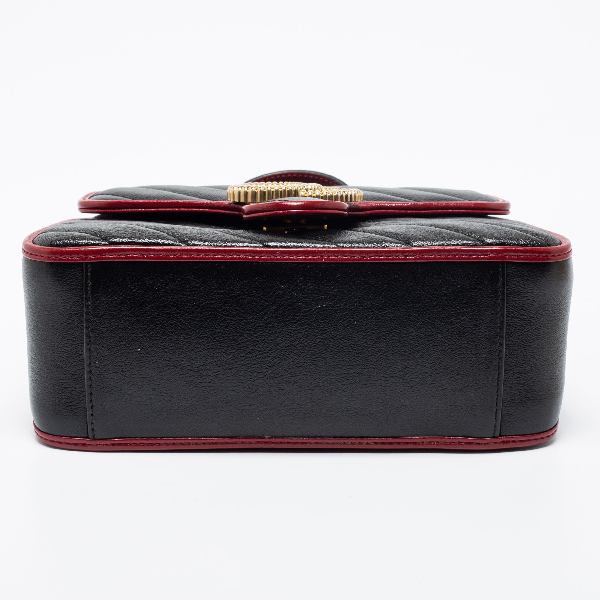 Gucci Black/Red Matelassé Leather Mini Marmont Top Handle Bag 3