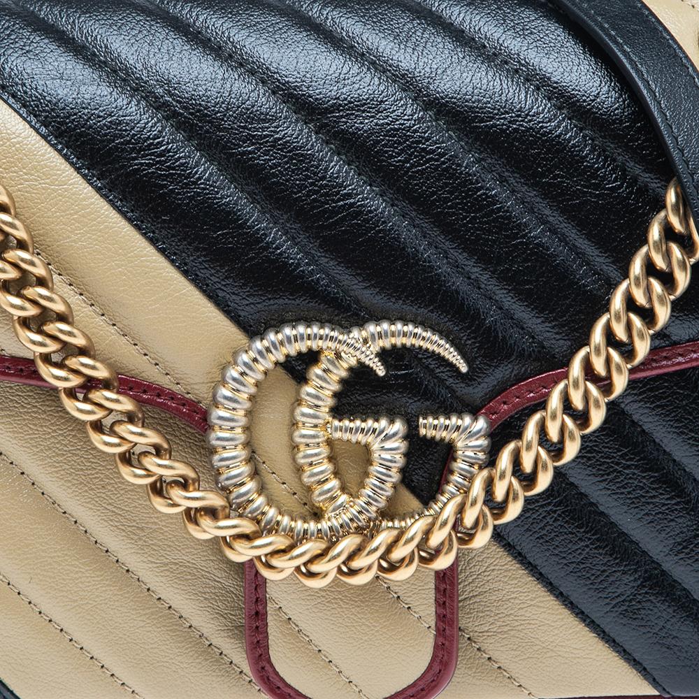 Gucci Black/Red Matelassé Leather Small GG Marmont Torchon Shoulder Bag 4