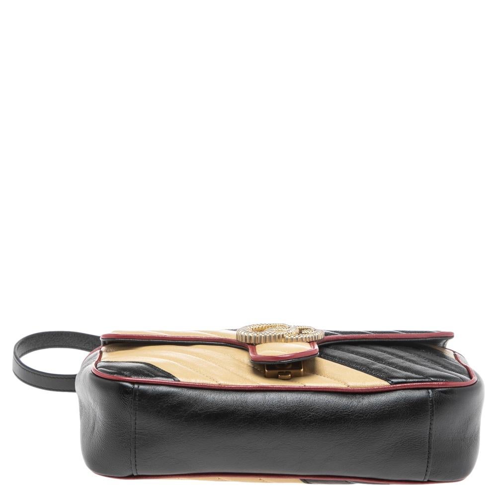 Women's Gucci Black/Red Matelassé Leather Small GG Marmont Torchon Shoulder Bag