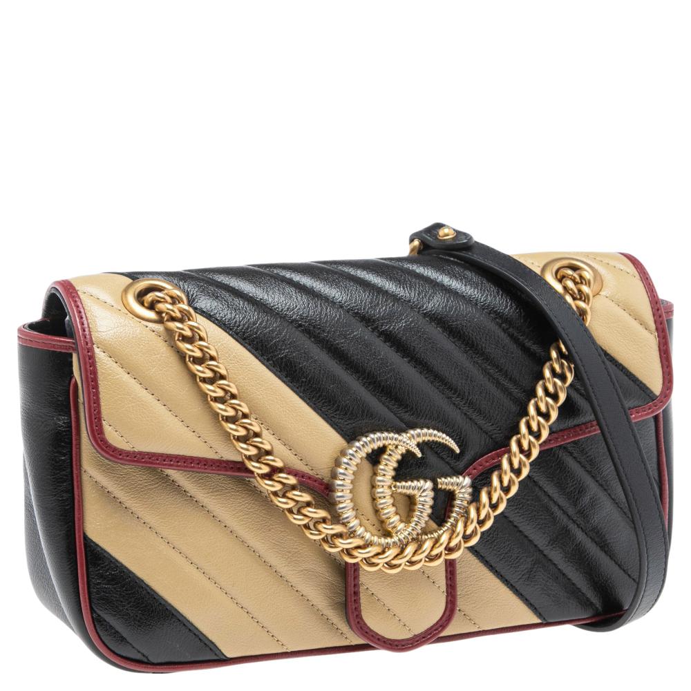 Gucci Black/Red Matelassé Leather Small GG Marmont Torchon Shoulder Bag 1