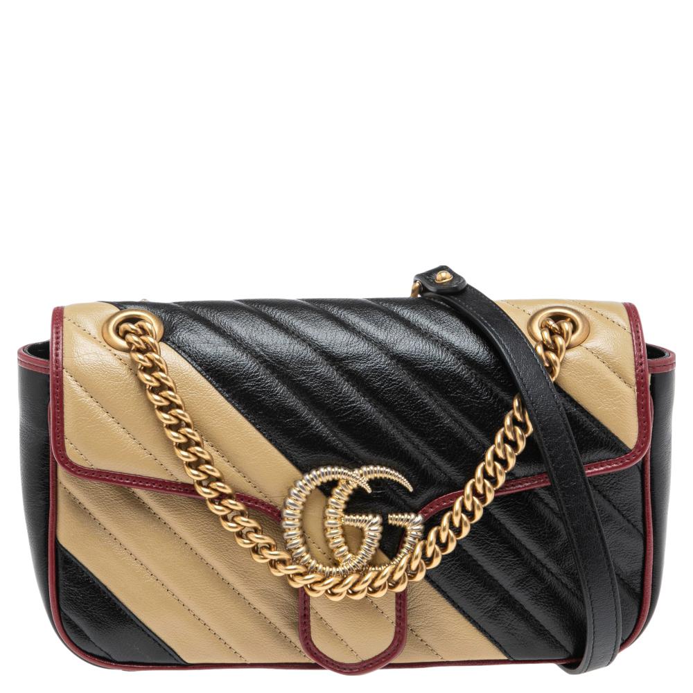 Gucci Black/Red Matelassé Leather Small GG Marmont Torchon Shoulder Bag 2
